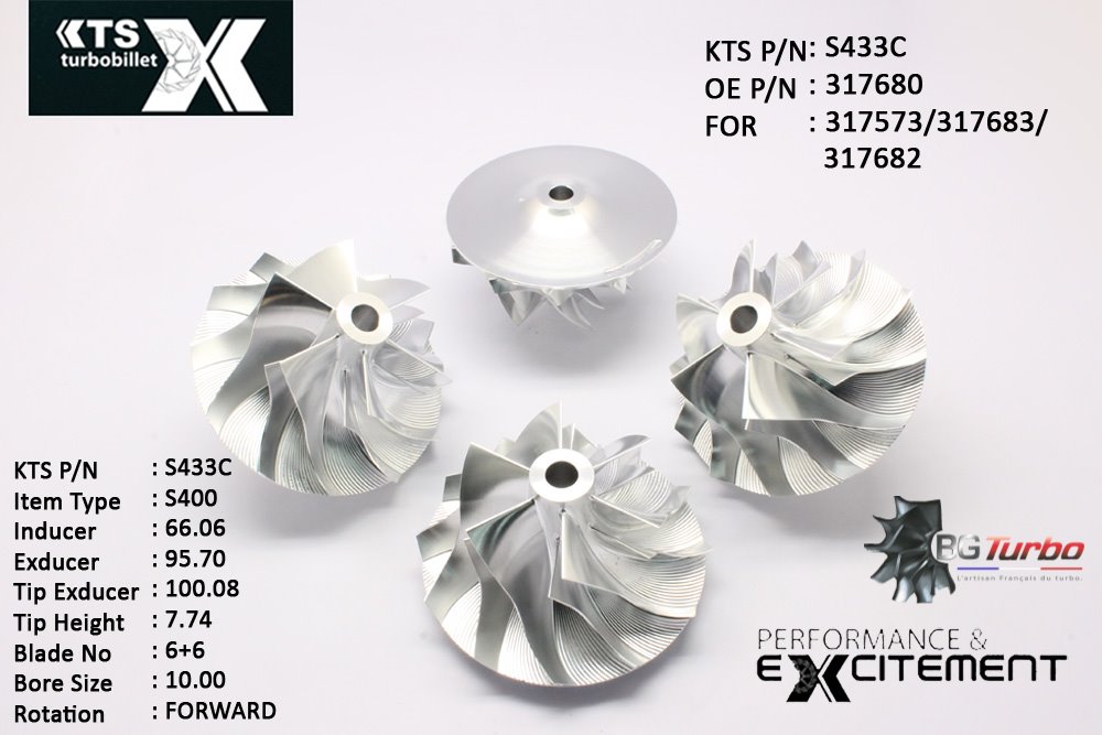 Turbo ROUE FORGÉE MFS PERFORMANCE - 6+6 PALES - INDUCER : 66,06 - EXDUCER : 95,7 - TYPE : S400ANGLE : 60° - ROTATION : Forward - SUPER BACK : 8,45 - BORE SIZE : 10
